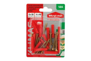 Kołki uniwersalne 6,0 x 30 z wkrętem z łbem stożkowym 4 x 40 Blister 14 szt. WKRĘT-MET