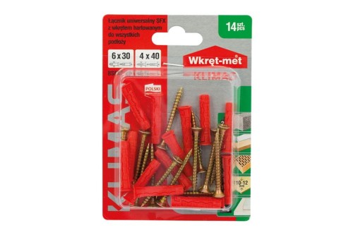 Kołek uniwersalny 6,0 x 30 z wkrętem z łbem stożkowym blister