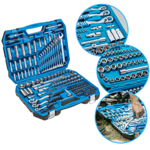 Zestaw narzędziowy HOGERT 222 elementów, CrV, grzechotki