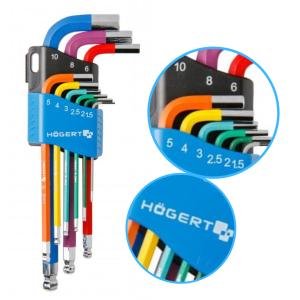 Zestaw kluczy sześciokątnych imbusowych kolorowych HOGERT, klucze imbusowe kodowane kolorystycznie 9szt.