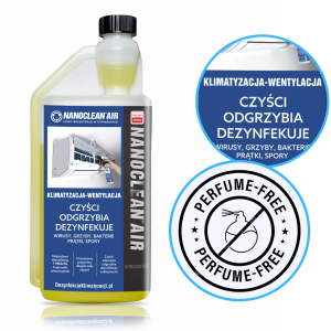 Preparat  do dezynfekcji  klimatyzacji 1L NANOCLEAN Air Bezzapachowy koncentrat biobójczy, wirusobójczy