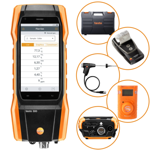 Analizator spalin Testo 300 (8000 ppm) zestaw z drukarką Bluetooth+ detektor Senco CO