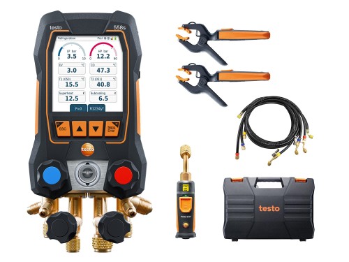 Elektroniczna oprawa zaworowa Testo 558s Zestaw Smart Vacuum z wężami do napełniania DOTYKOWY EKRAN