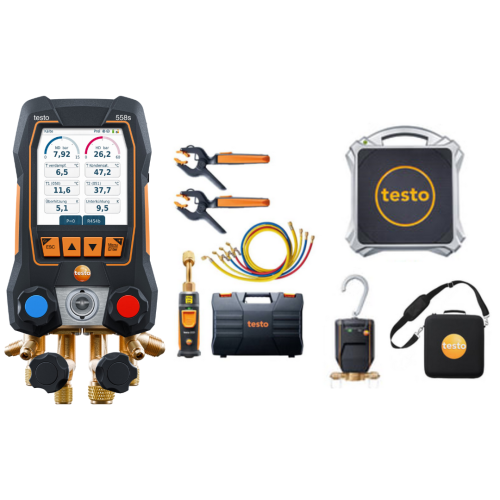 Elektroniczna oprawa zaworowa Testo 558s Zestaw Smart Vacuum z wężami do napełniania i wagą do czynnika chłodniczego