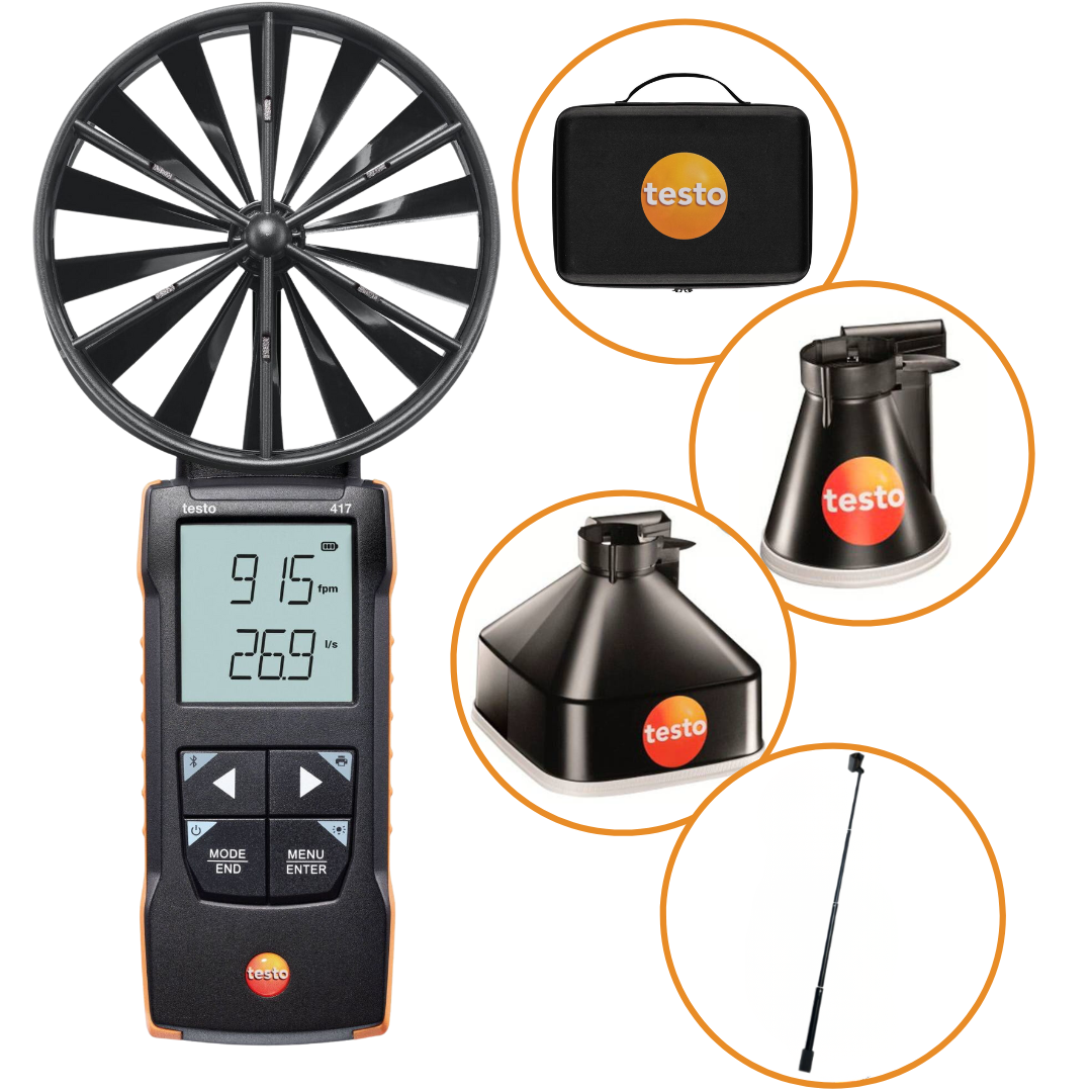 Testo 417  - Anemometr wiatraczkowy z rękawami pomiarowymi i teleskopem